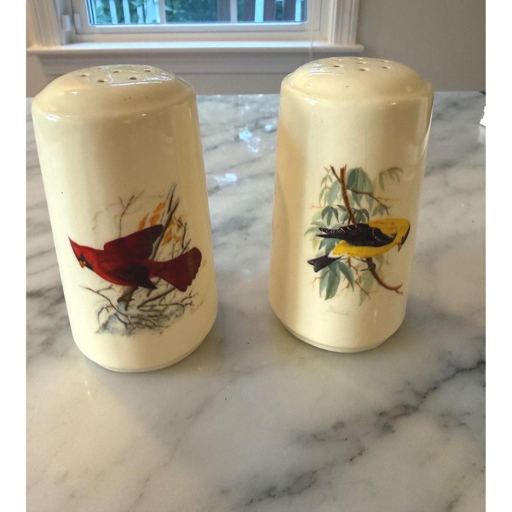 Vintage Charles Fracé Bird Porcelain Salt and Pepper Shakers Cardinal Goldfinch